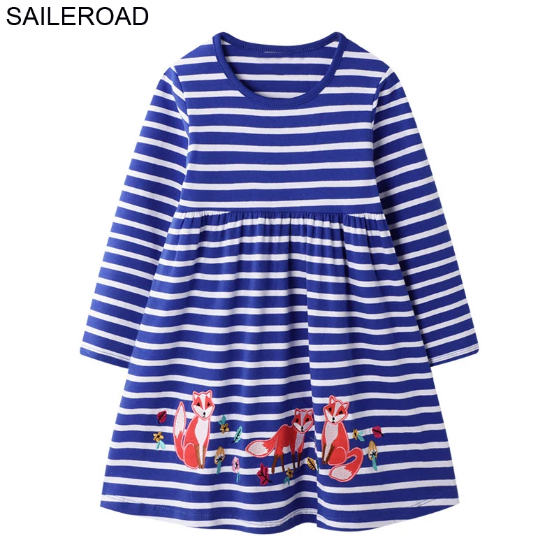 SAILEROAD Животное Аппликация Девушки с длинным рукавом платье для детской одежды Весна Детское платье Детские Дети Платье Хлопок - Цвет: 7210 same picture