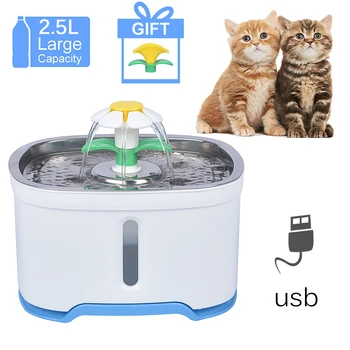 

2.4L Automatic Pet Cat Water Fountain With LED Dog Cat Drinker Feeder Bowl Filter 2 Flower Head Pet Drinking Fountain Dispenser