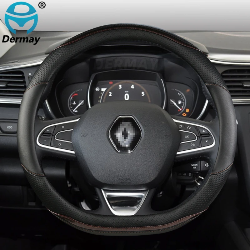 For Renault Zoe Car Steering Wheel Cover Microfiber Leather +