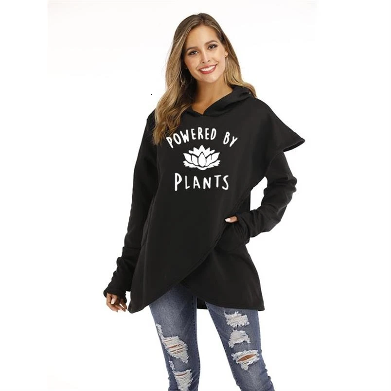 Vegan Powered By Plants худи с надписью для женщин с разрезом Hooday женские топы Харадзюку кавайный узор для девушек плюс размер 4XL