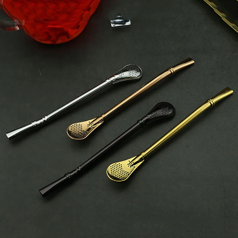 DEOUNY New Yerba Mate Straw Drink Stirrers Gold-Plated Cocktail Tubes 304 Stainless Steel Bar Filter Beverage Mixing Spoon Tools