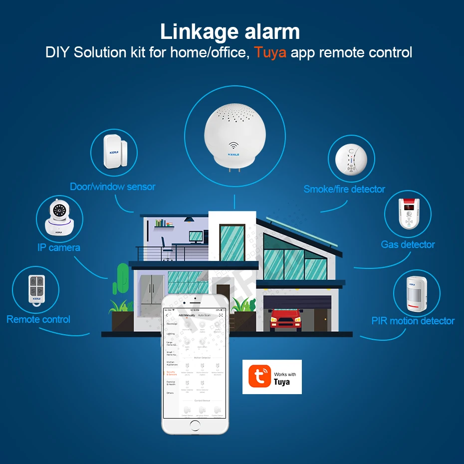 KERUI WM5221 Tuya Smart WIFI Home Security Alarm System WIFI DoorBell 52 Songs APP Control Wireless  Door Sensor Burglar Alarm