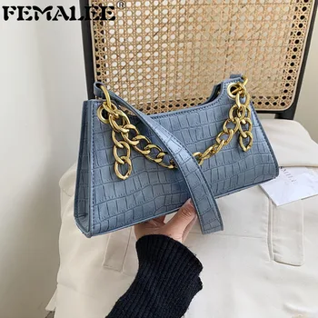 

France Style Stone Pattern PU Leather Handbags For Women Alligator Chain Small Saddle Tote Bag New Female Shoulder Crossbody Bag
