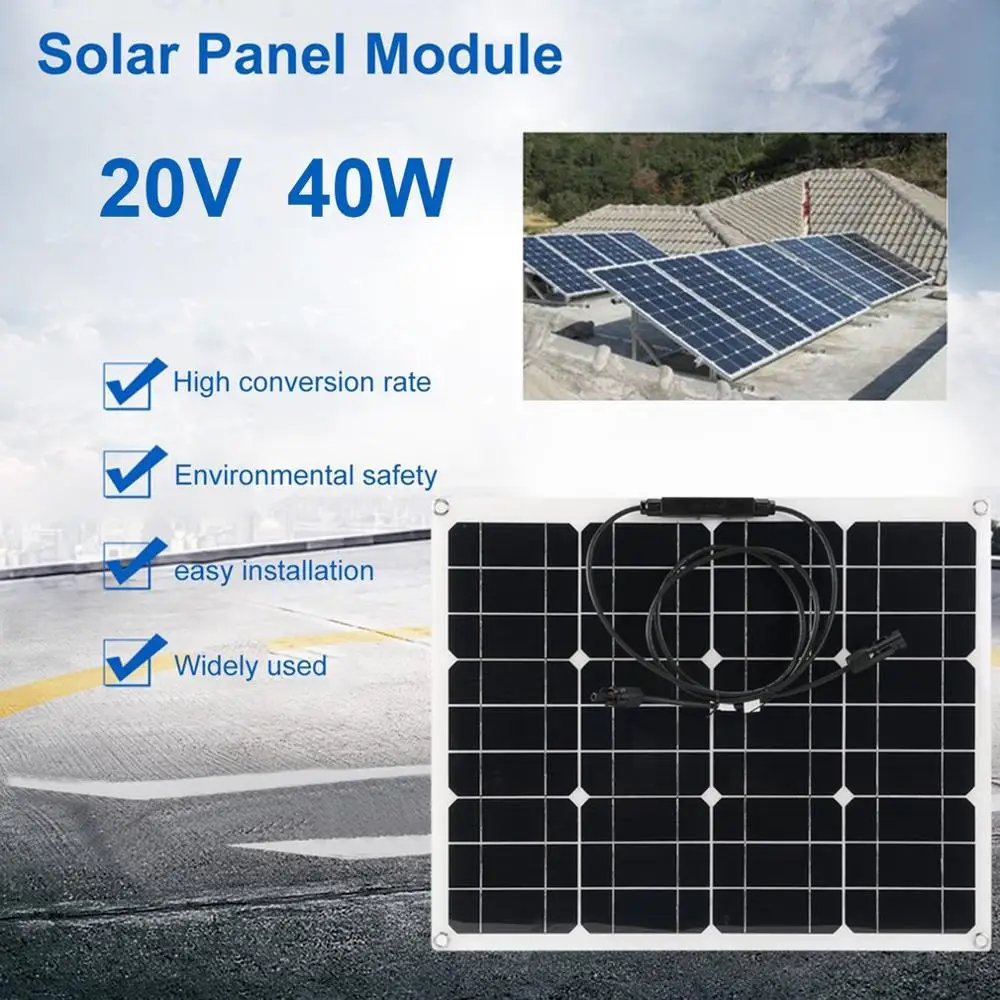

40W Monocrystalline Flexible Solar Panel Module Outdoor Solar Charging Device Solar Power System For Off Grid RV Boat