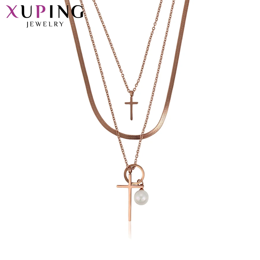 Мода Xuping крест Форма и имитация жемчуга ожерелье розовое золото цвет покрытием ювелирные изделия для женщин Рождественский подарок S202.8-45914