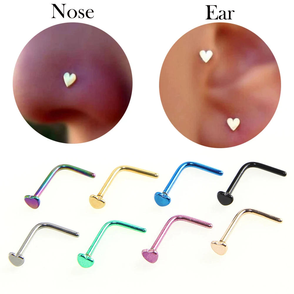 

Simple Punk Style L-shaped Nose Ring Stainless Steel Ear Studs Hooks Bar Pin Nose Rings Body Piercing Jewelry For Women