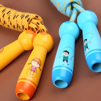 

1pcs skipping rope toy children's wooden skipping rope sport exercise boy girl skipping rope wooden handle cotton rope WM-106
