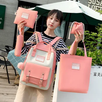 

5 Piece Set High School backpack Bags for Teenage Girls 2020 Canvas Travel Backpack Women Bookbags Teen Student Schoolbag