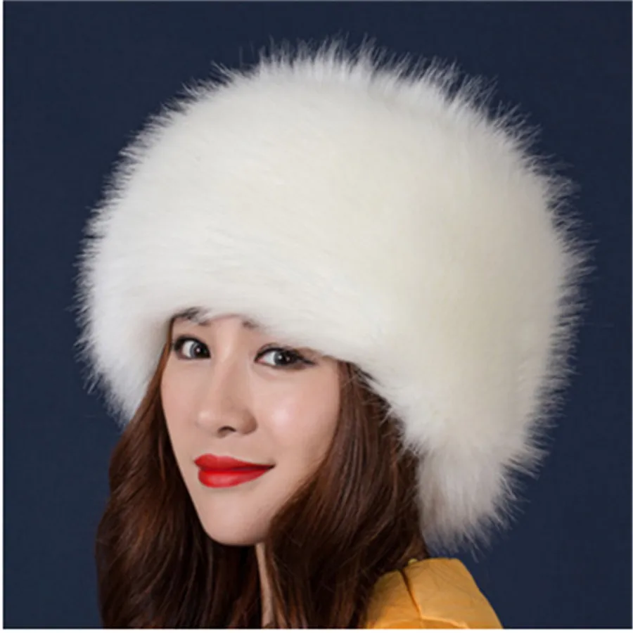 Зимние хлопковые шапки-бомберы из искусственного лисьего меха для женщин, уличные ветрозащитные утепленные меховые шапки - Цвет: white b