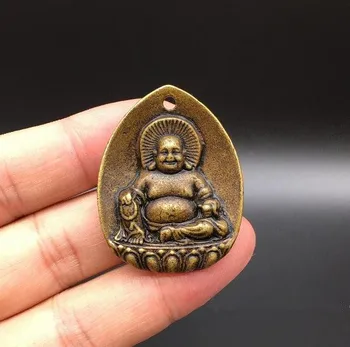 

Chinese pure brass smiling Buddha pendant small statue