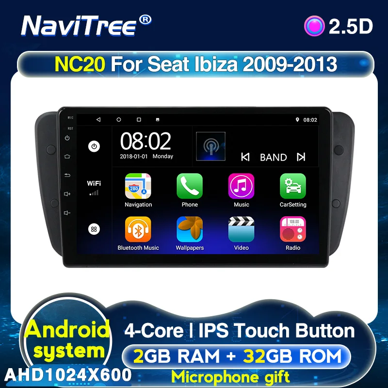 Android 2G + 32G ips для Seat Ibiza 2009 2010 2011 2012 2013 Автомагнитола мультимедийный видеоплеер