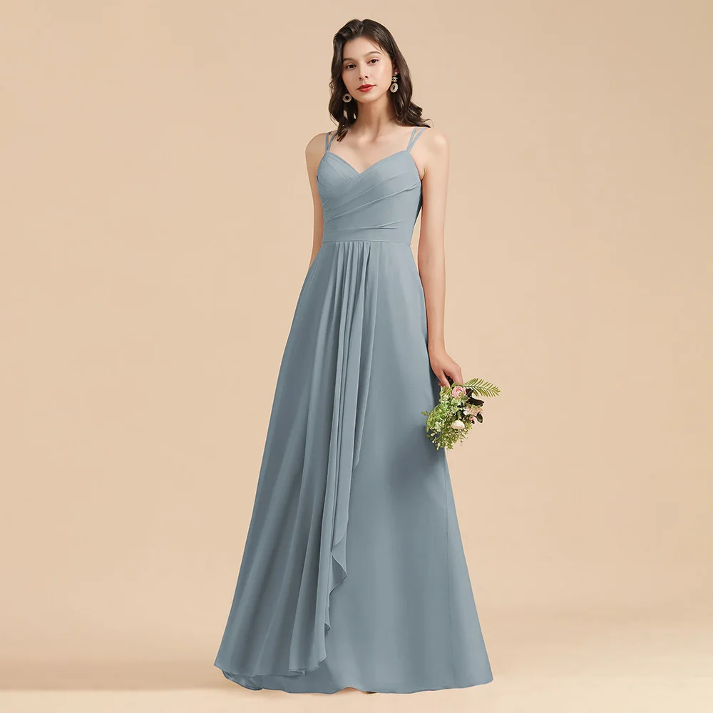 MisShow Blue Grey Bridesmaid Dresses Long Autumn Winter Engagement Robe Sling Backless Evening Dress Birthday Gift Women