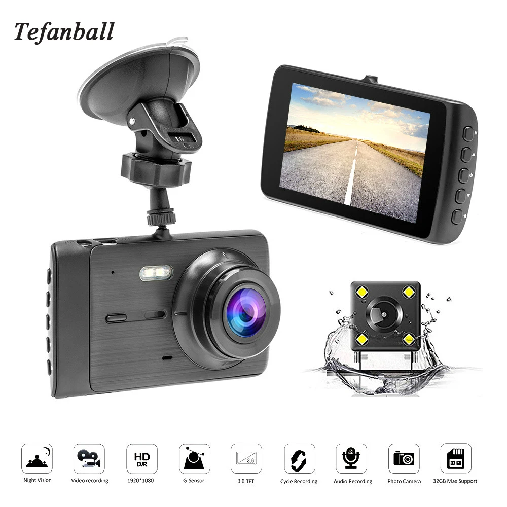 Tfanball двойной объектив Автомобильный рекордер DVR камера FHD 1080P 3,8 ''ips экран видео рекордер Автомагнитола камера заднего вида