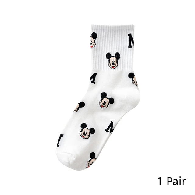 8 Pairs Disney Cartoon Socks Cute Mickey Minnie Daisy Donald Winnie Piglet Print White Funny Harajuku Fashion Kawaii Girl Sock WZDSN006