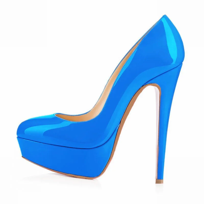 GENSHUO туфли из лакированной кожи; женские туфли на высоком каблуке-шпильке; свадебные туфли; однотонные черные пикантные Элегантные Осенние Туфли-лодочки на платформе - Цвет: Dark Blue