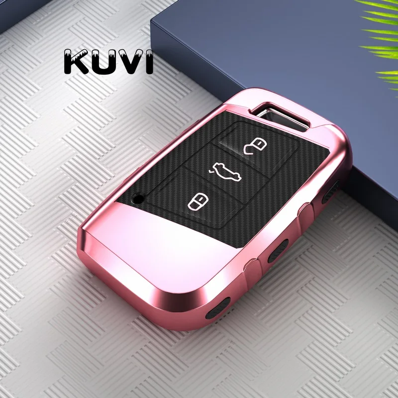 pink Чехол для ключей из ТПУ+ углеродного волокна, чехол для пульта дистанционного управления для Volkswagen VW /17 Passat B8 Skoda Superb, аксессуары - Название цвета: pink