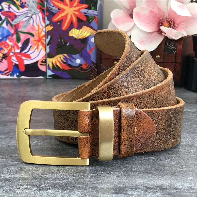 Винтажный латунный ремень с пряжкой из натуральной кожи мужской Ceinture желтый