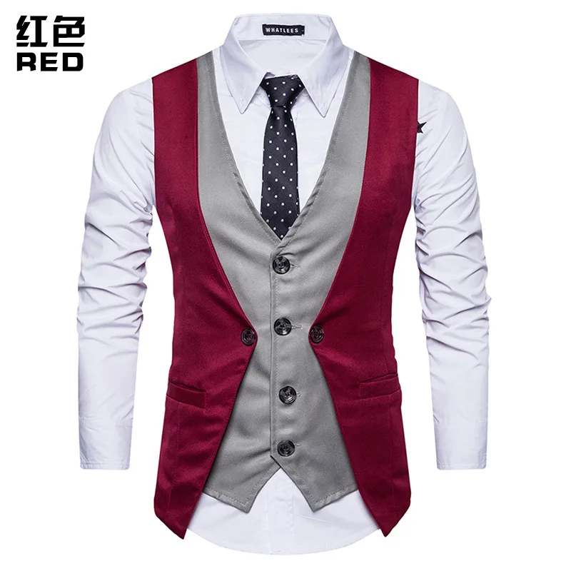 Autumn And Winter Ouma New Style Men Cool Joint Mock Two-Piece Single Breasted Casual Vest M25