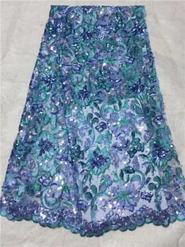 

Nigerian French Net Lace Fabric Embroidered African Lace Fabric with sequins High Quality tulle Mesh Lace 5 Yards
