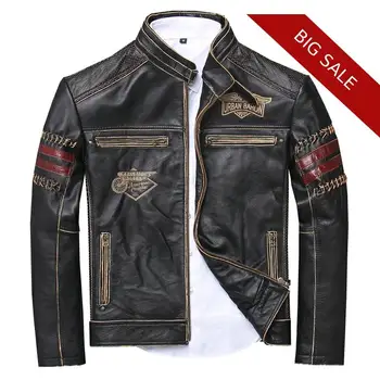 

2020 Vintage Black Men Motorcycle Leather Jacket Plus Size XXXL Genuine Cowhide Russian Slim Fit Short Biker's Leather Coat
