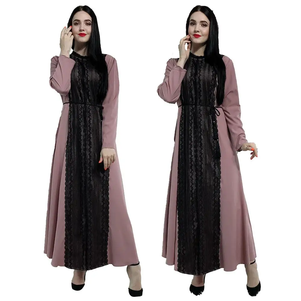 Pink Purple Модная кружевная Абая, для мусульман, женское Макси платье для вечеринки бальное платье Дубай Кафтан jilбаб мусульманская одежда, одежда, арабское элегантное платье на Среднем Востоке - Цвет: Pink Purple