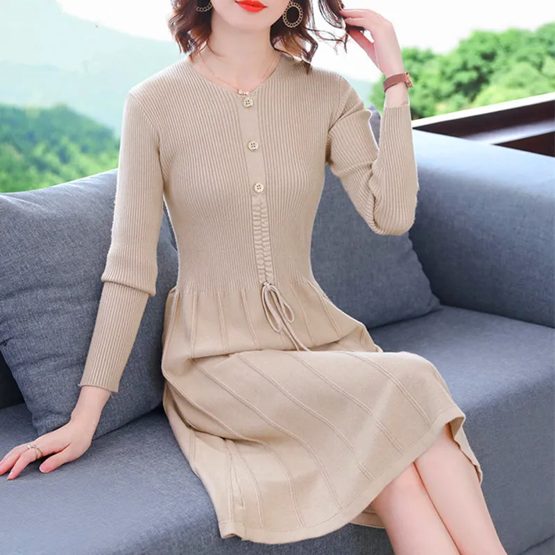 Knitted  Dress Women Casual Sweater Dresses for Women Long Sleeve Sweaters Dress Plus Size Woman High Waist Knitted Dresses XXL