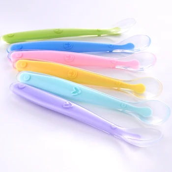 

Baby Spoons Feeding Dishes Tableware for Children Flatware Cutlery Colher Spoon Silicone Tools-for-patchwork Lot Soup Ladle