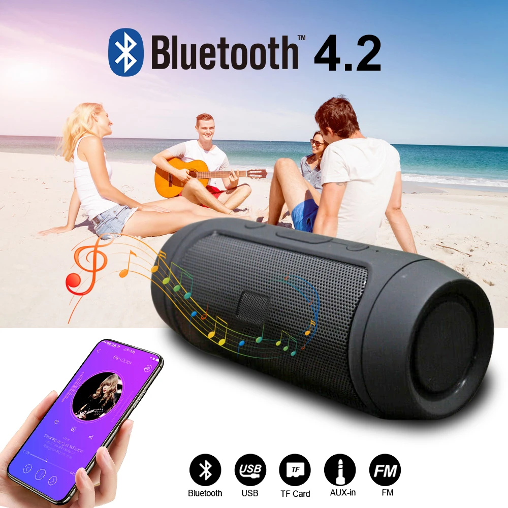 Waterproof Portable Speaker Mini Bluetooth Music Bass Speaker Subwoofer Outdoor Wireless Loudspeaker Support TF FM Radio Aux 2