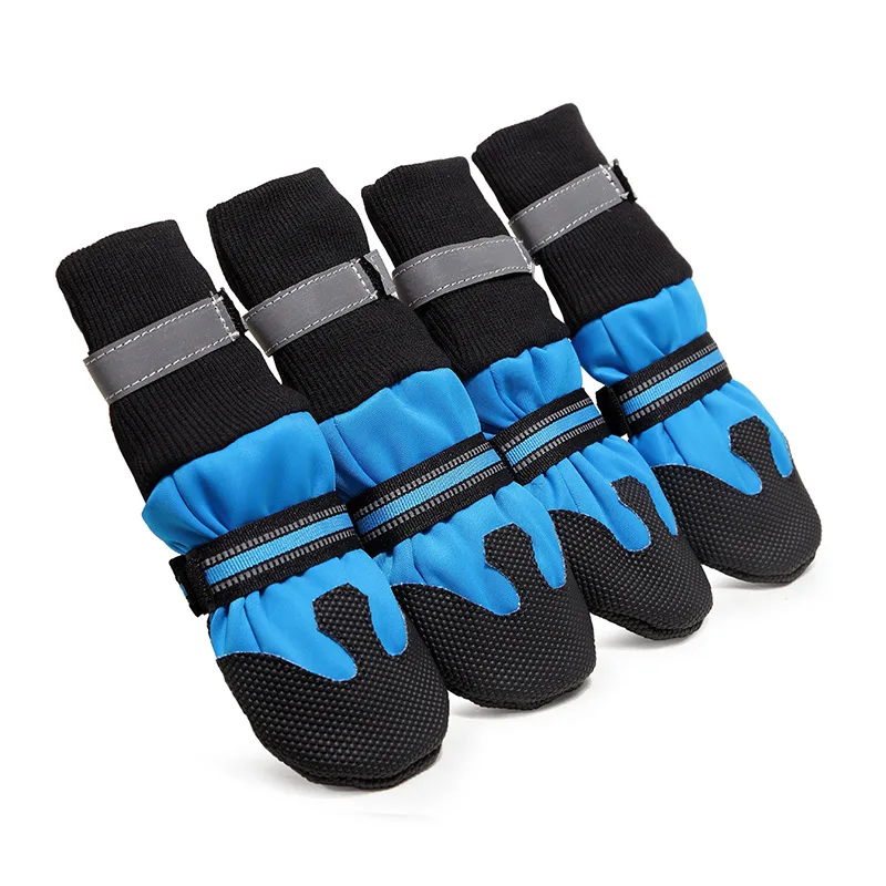 Soft Warm Rose Red Comfortable Blue 4PCS/Set Anti-slip Snow Pet Boots Paw Protector Reflective Waterproof Winter Pet Dog Shoes - Цвет: Синий