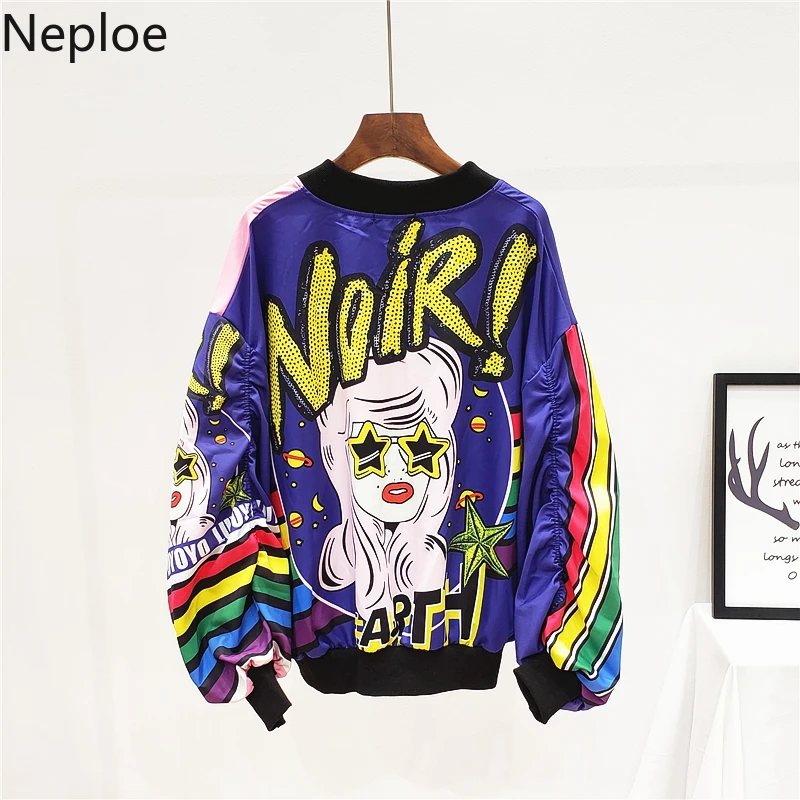 Neploe Корейская куртка Летучая мышь с круглым вырезом женские короткие свободные куртки на молнии с надписью Mujer Студенческая баскетбольная форма осень 46234