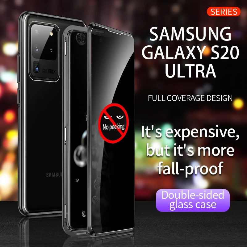 spy protect magnetic phone case For Samsung S20 S10 S9 S8 Plus Ultra Note 10 Plus 9 8 A50 A70 Antipeeping Magnetic Double Glass