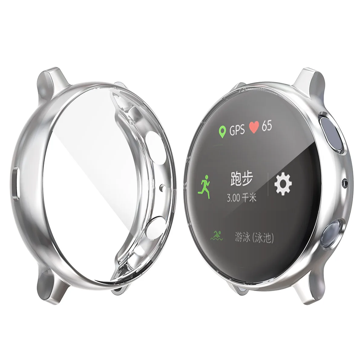 7 цветов, ТПУ чехол для Galaxy Watch Active, 2 ремешка, силиконовый чехол, защита экрана, умные часы, аксессуары для Active 2, 44 мм - Цвет: Серебристый