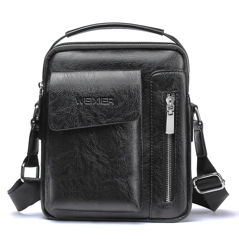 Weysfor Crossbody Leather Messenger Bag Vintage Casual Business Shoulder Bags Zipper Handbag Briefcase Tote Bag