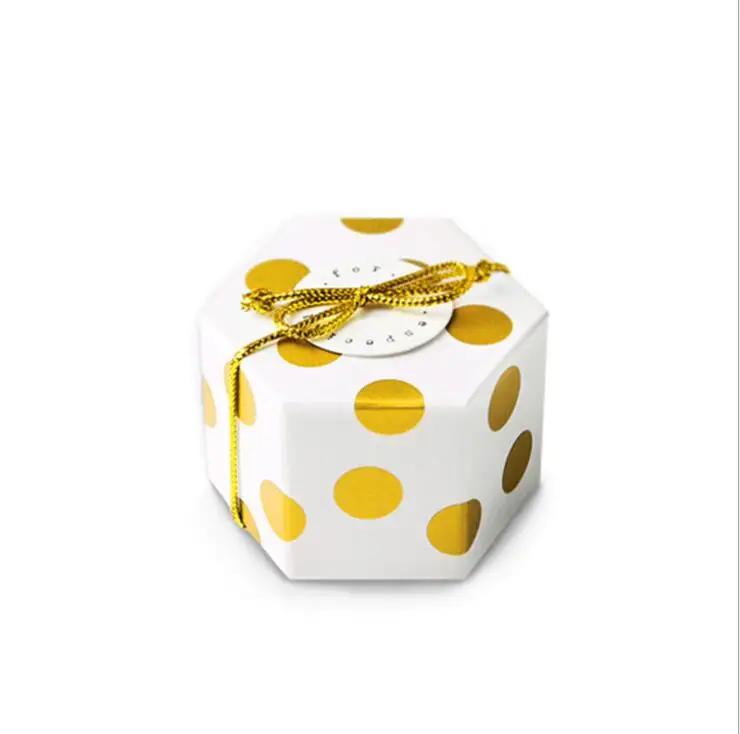10 шт. мини золотая полоса в горошек Подарочная коробка Шестигранная Свадебная коробка конфет бронзовая коробка конфет упаковка для выпечки Свадебные украшения для вечеринки - Цвет: Gold dot