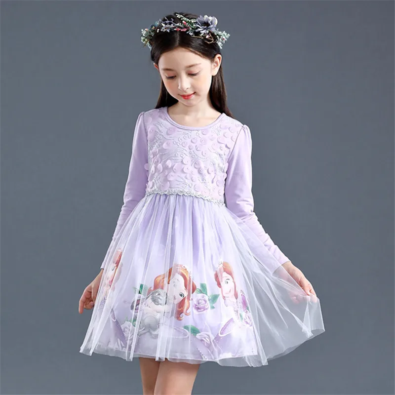 Платья принцесс Эльзы и Анны для девочек; рождественское праздничное зимнее платье для дня рождения; маскарадная одежда с героями мультфильмов для подростков; одежда с длинными рукавами; 8, 3 - Цвет: Purple full sleeve