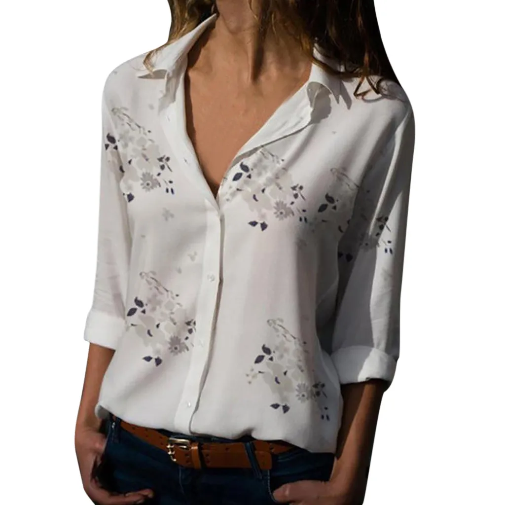 Женские топы и блузки свободного кроя с v-образным вырезом и принтом на пуговицах Женские кофты Блуза Топ рубашка блузка Femme Blusas Mujer De Moda