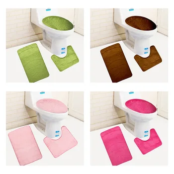 

3pcs Bathroom Toilet Mats Lid Set Creative Individual Gift Silp On Floor Mat Plush Toilet Mat