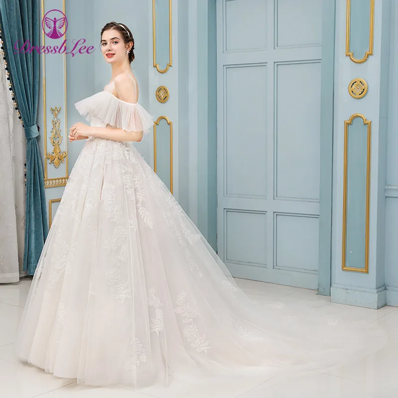 Robe-de-mariage свадебное платье цвета слоновой кости с открытыми плечами со шлейфом Свадебные платья Кружева Вышивка Кристалл Свадебные платья