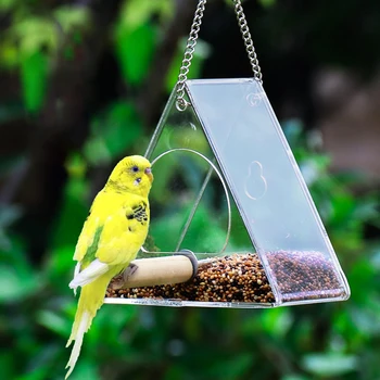 

Transparent Triangle Type Bird Feeder Birds Feeding Food Dispenser Pet Supplies Hang Pet Seeds Holder Bird House