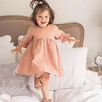 

Summer Casual Toddler Baby Girls Dresses Solid Flare Short Sleeve Infant Kids Cotton Linen Dresses Irregular Party Girls Clothes