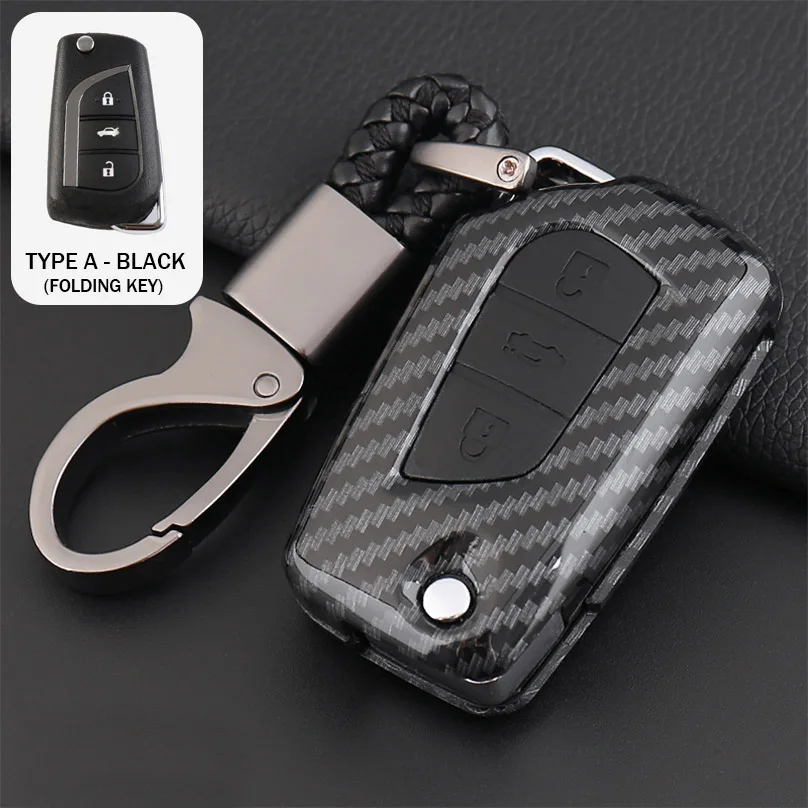Type A - Black 1 шт. корпус из углеродного волокна+ силиконовый чехол корпус дистанционного ключа Fob чехол для Toyota Corolla Camry Prado RAV4 - Название цвета: Type A - Black