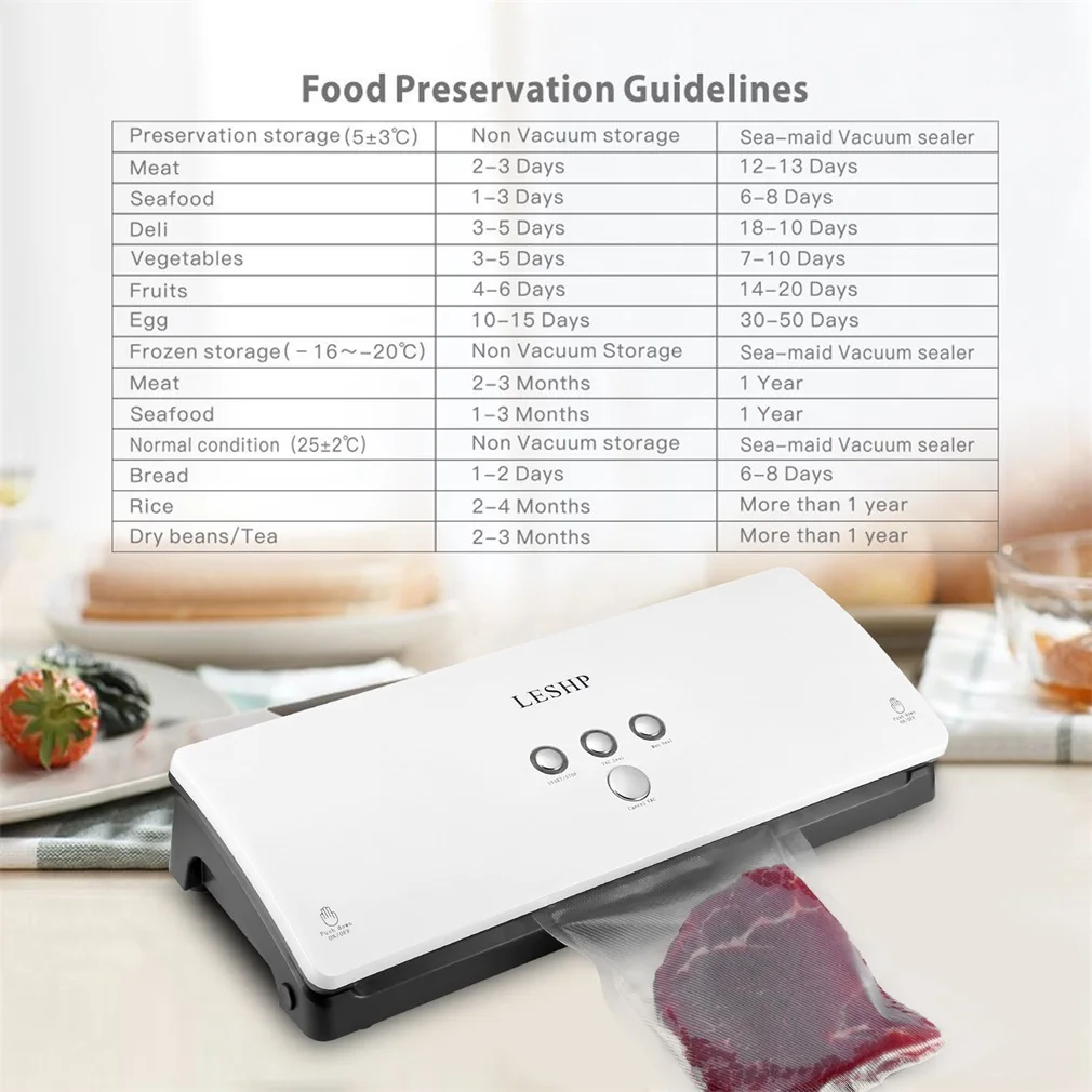 

LESHP Portable Compact Simple Operations Vacuum Sealer Sealing Machine for Household Food Preservation White ABS