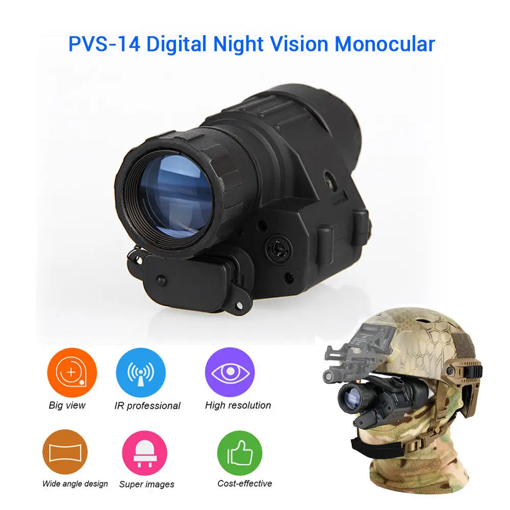 

Mini Digital IR Night Vision Scope Military Tactical Optical Monocular Telescope Hunting 200m Red Dot Sight Attachable to Helmet