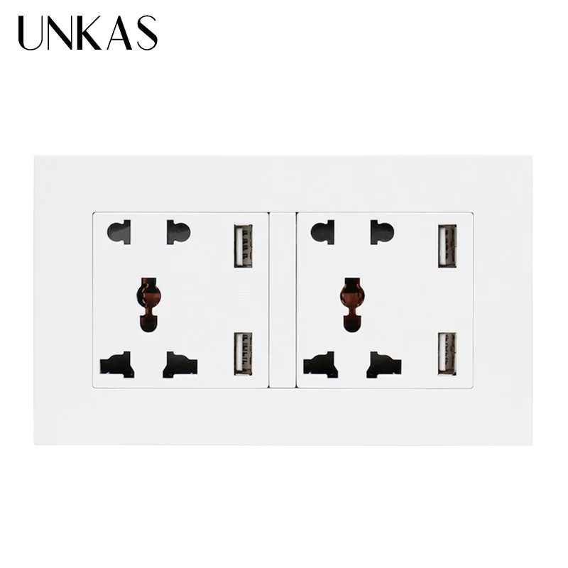 UNKAS ПК Панель настенная розетка двойная универсальная 5 отверстий розетка с 4 USB Smart индукционное зарядное устройство порт для мобильного - Тип: White