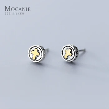 

Mocanie Fashion Mini Retro Cross Pattern Round Circle 925 Sterling Silver Stud Earring for Women Geometric Ear Pin Fine Jewelry