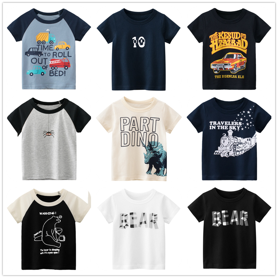 Summer Kids Boys Girls Clothes 100% Cotton Short Sleeve T-Shirts Train Bear Cartoon Children Kids Bottom Shirt Tops Clothing