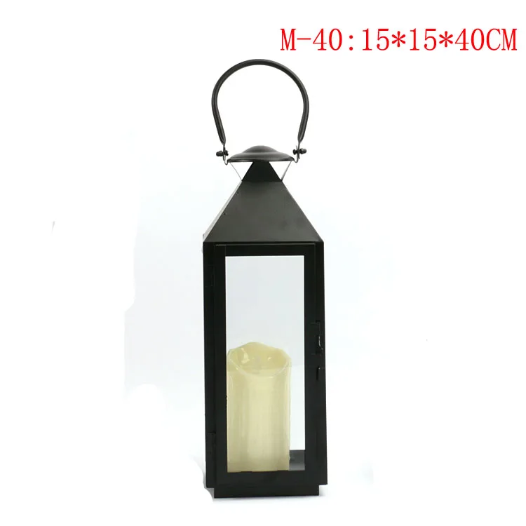 15X15X40CM Ретро напольный фонарь для свечей, уличный металлический Железный стеклянный подсвечник, садовый набор, свадебные украшения, Kerzenhalter, домашний декор, FC130 - Цвет: 15X15X40CM
