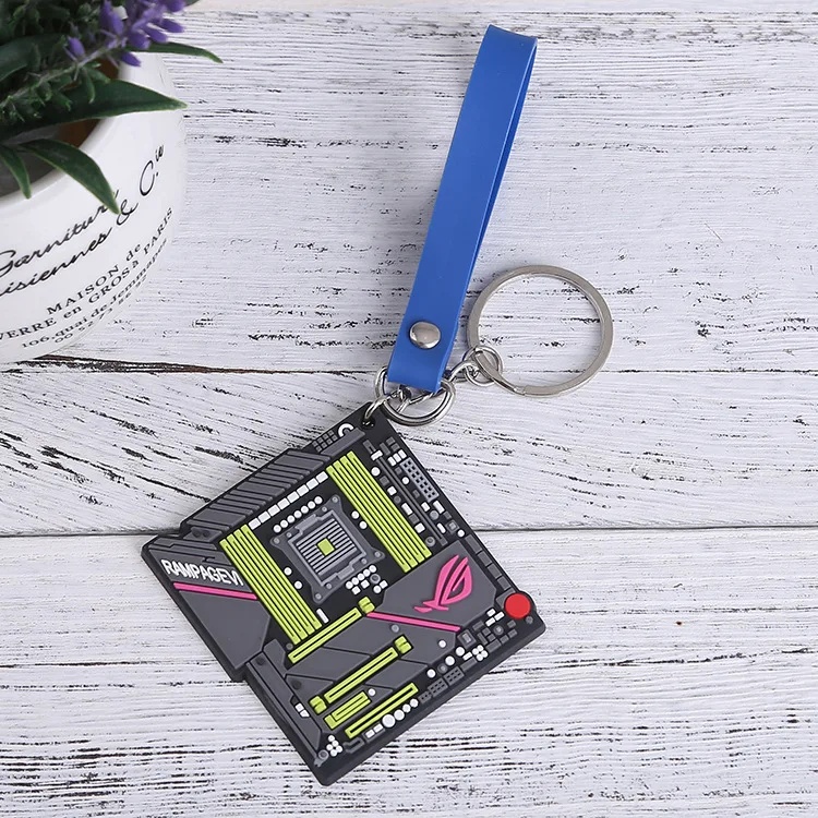 

Fashion GIGABYTE Motherboard Keychain Mini Mainboard Model Bag Keyring Soft Rubber Systemboard Intel AMD CPU Toy Pendant Gift