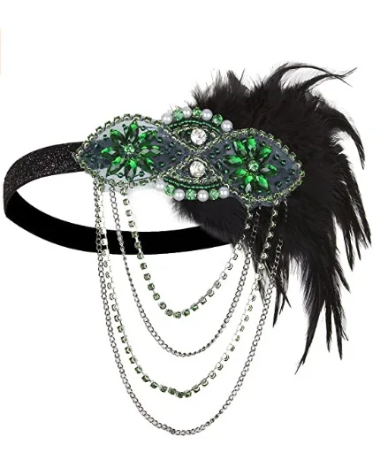 1920s Party 20s Feder Ketten Kostüm Requisiten Charleston Zubehör Royal Blue Flapper Kopfstück Great Gatsby Perlen Stirnband – Detail 7