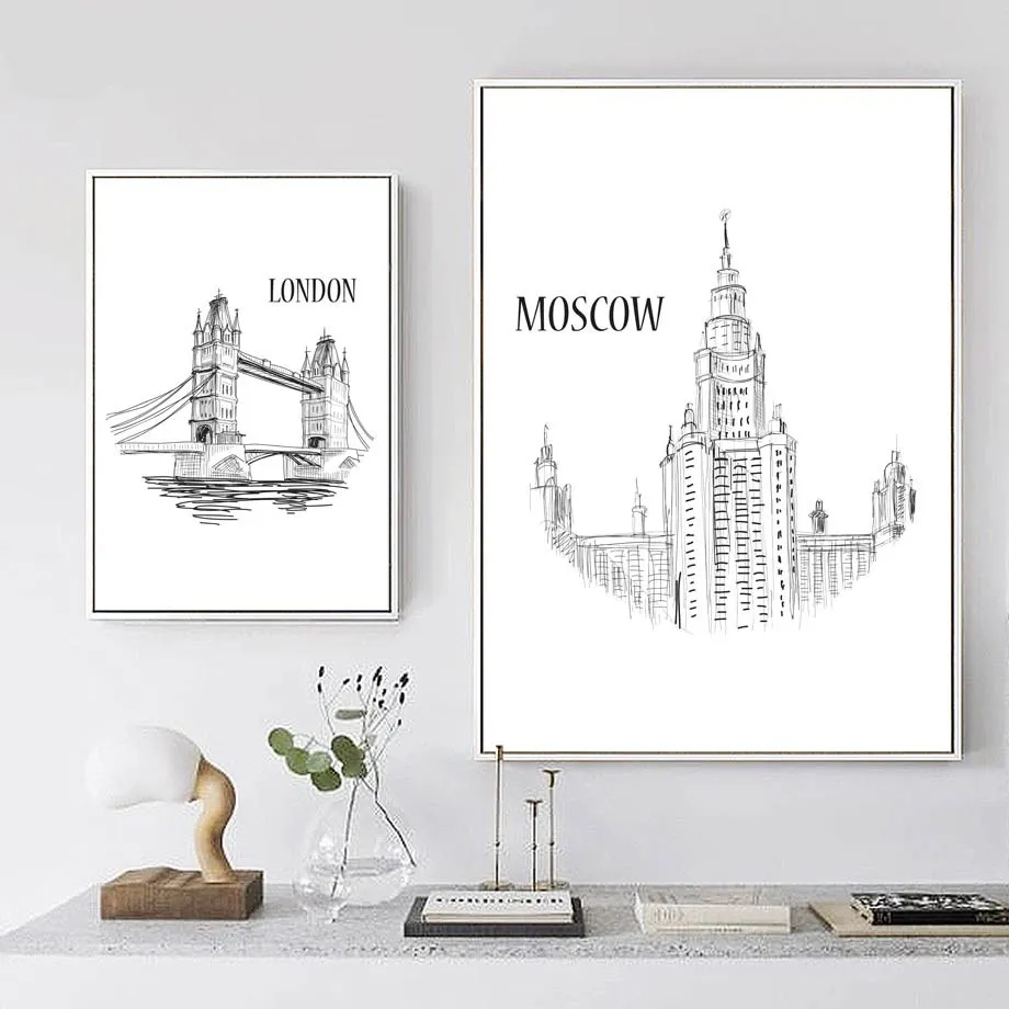 Nordic-Black-White-Modern-Art-Decor-Paris-Moscow-London-Poster-Quality-Canvas-Painting-Wall-Decor-Picture (5)